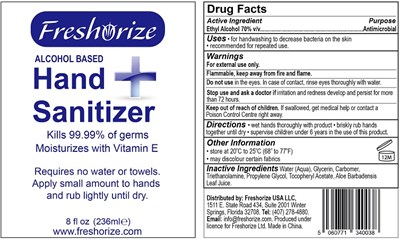 freshorize hand sanitizer 236 ml.jpg image of label - freshorize hand sanitizer 236 ml